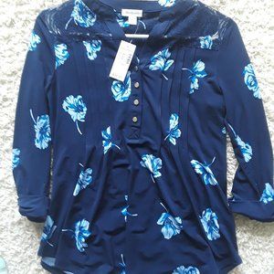 NEW Dress Barn Blue Floral Long Sleeve Blouse